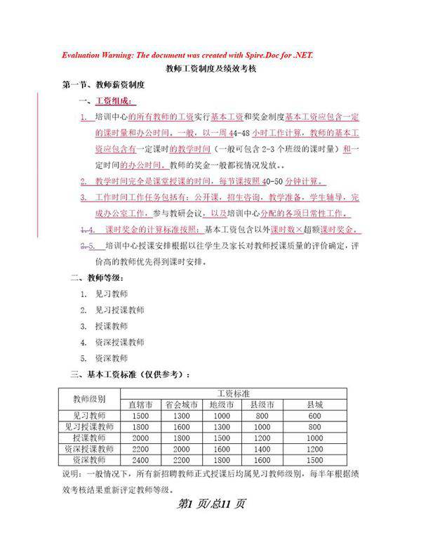 教师工资制度及绩效考核