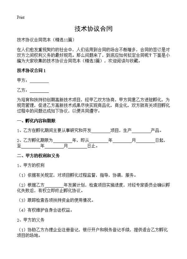 技术协议合同11篇
