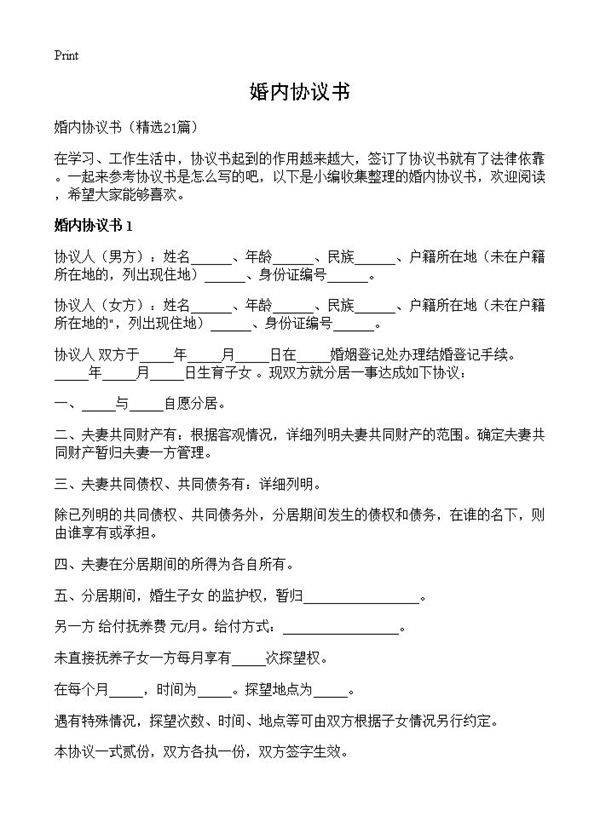 婚内协议书21篇