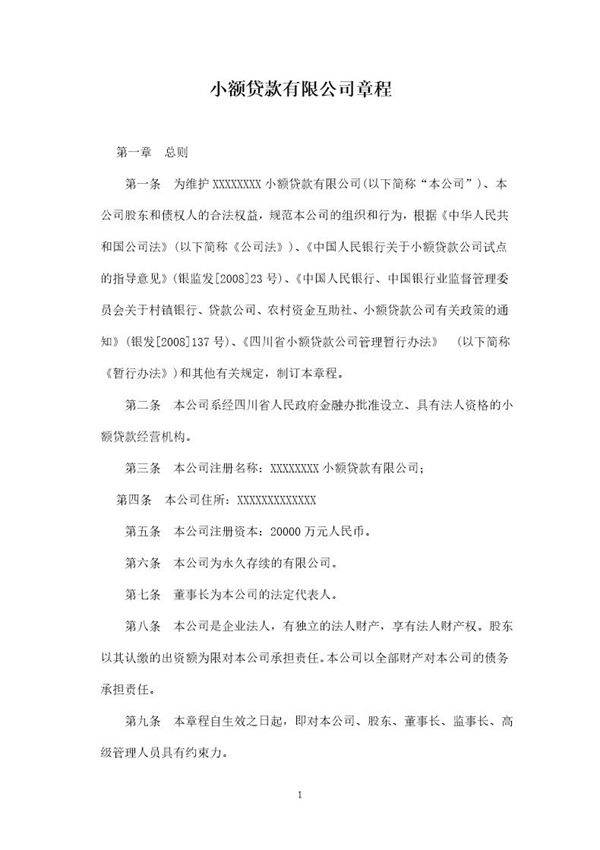 小额贷款公司章程