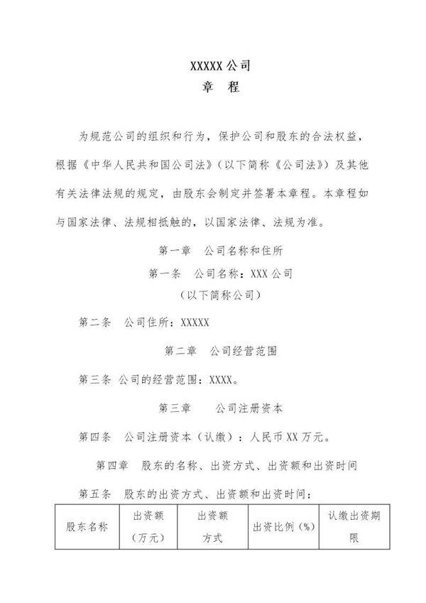 新有限公司章程