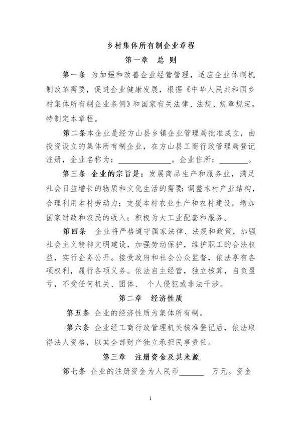 乡村集体所有制企业章程(完整版)