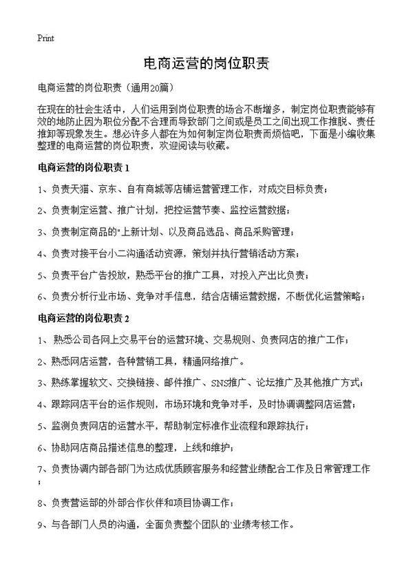 电商运营的岗位职责20篇