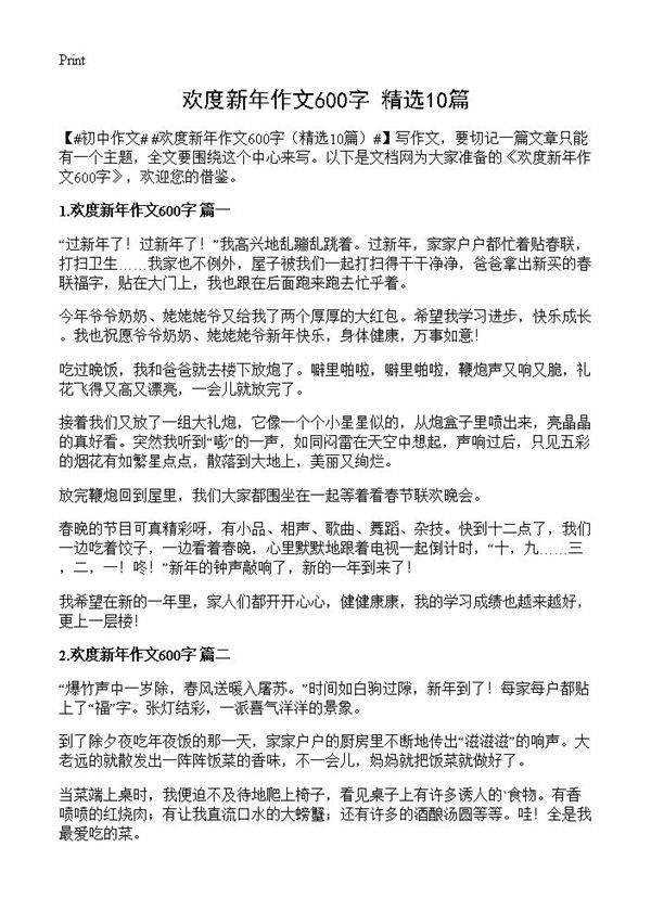 欢度新年作文600字10篇