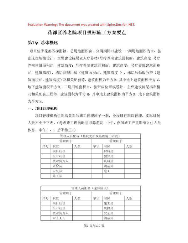 养老院项目投标施工方案要点
