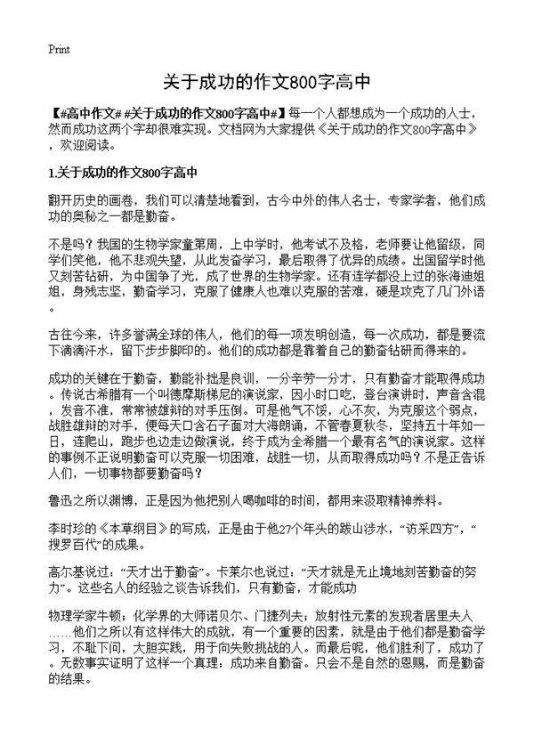 关于成功的作文800字高中
