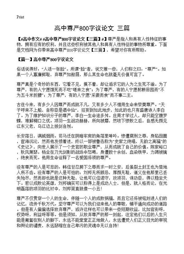 高中尊严800字议论文