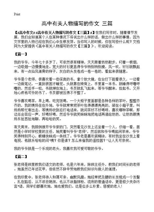 高中有关人物描写的作文