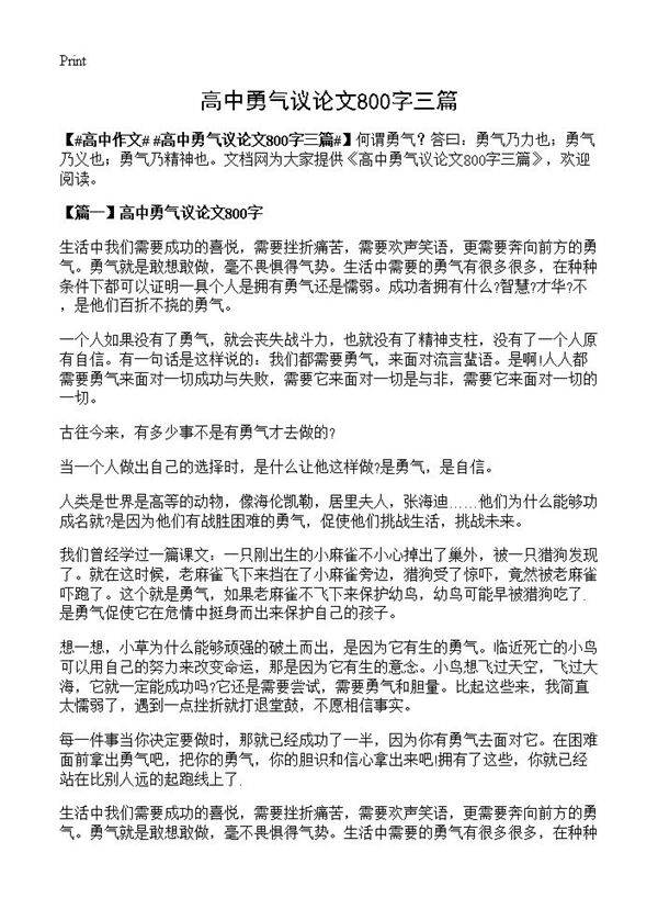 高中勇气议论文800字三篇