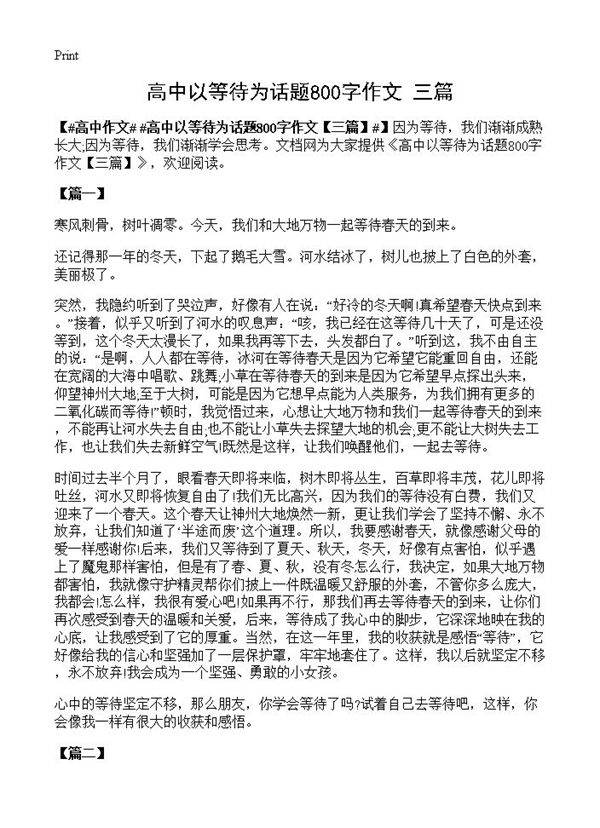 高中以等待为话题800字作文