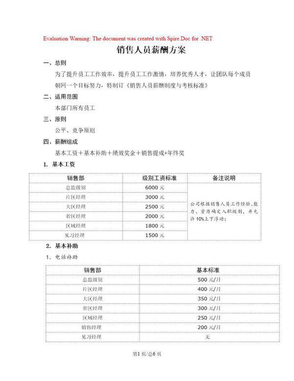 销售人员薪酬制度