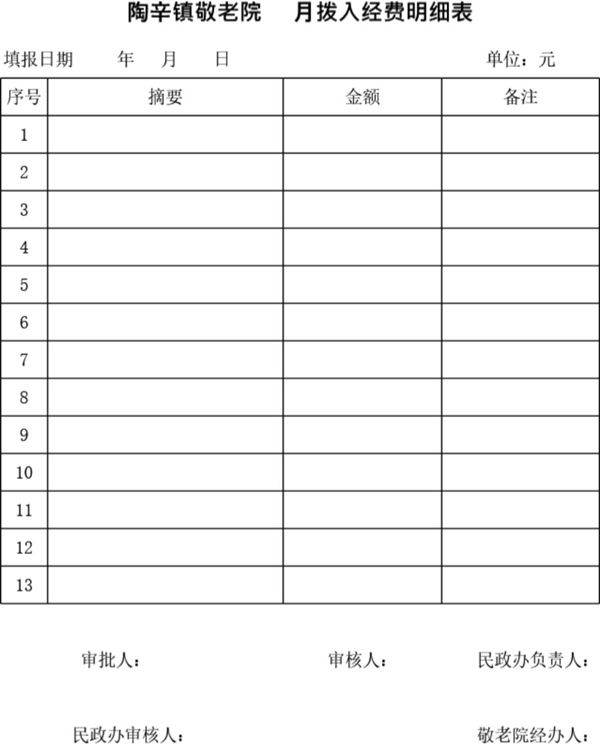 敬老院收入明细表