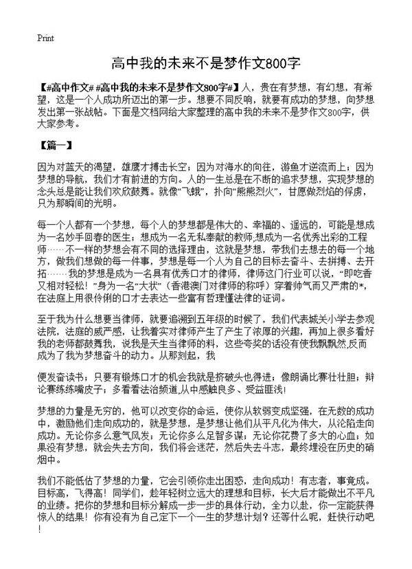高中我的未来不是梦作文800字