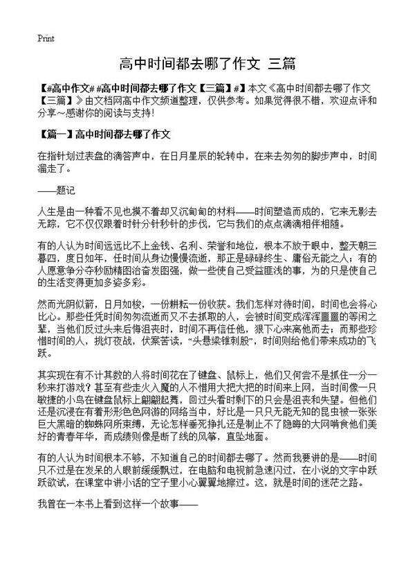 高中时间都去哪了作文