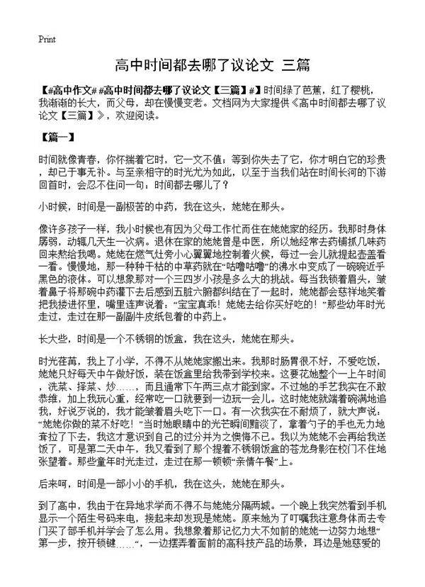 高中时间都去哪了议论文