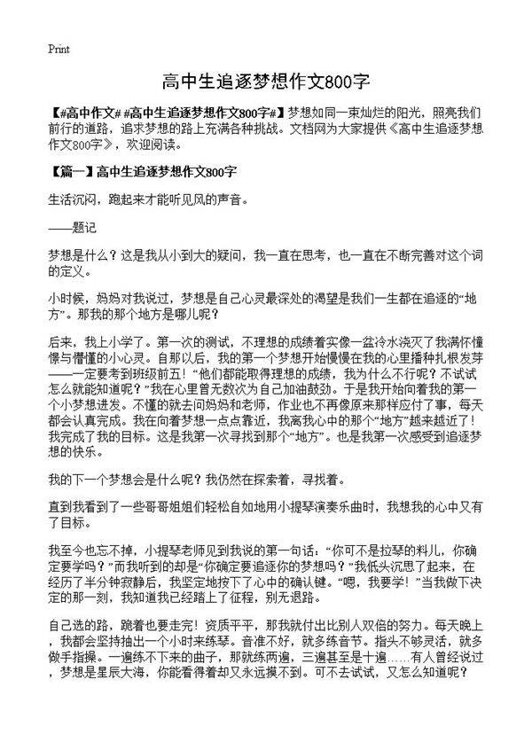 高中生追逐梦想作文800字