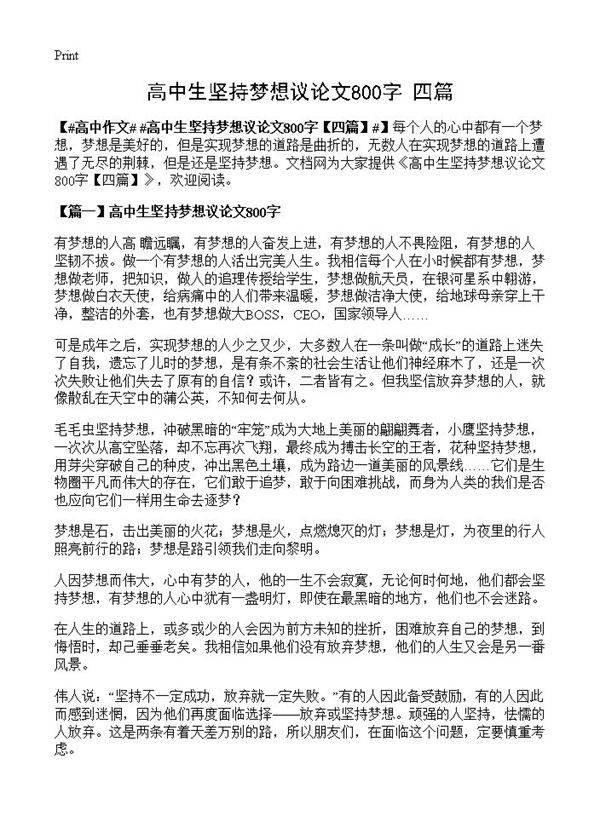 高中生坚持梦想议论文800字