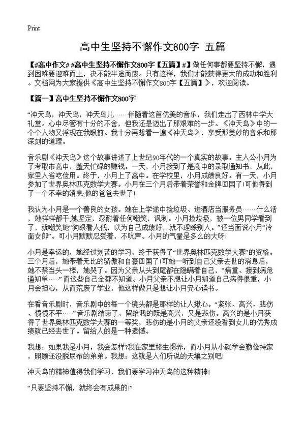 高中生坚持不懈作文800字