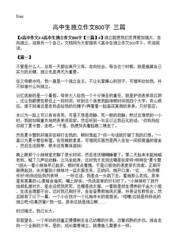 高中生独立作文800字