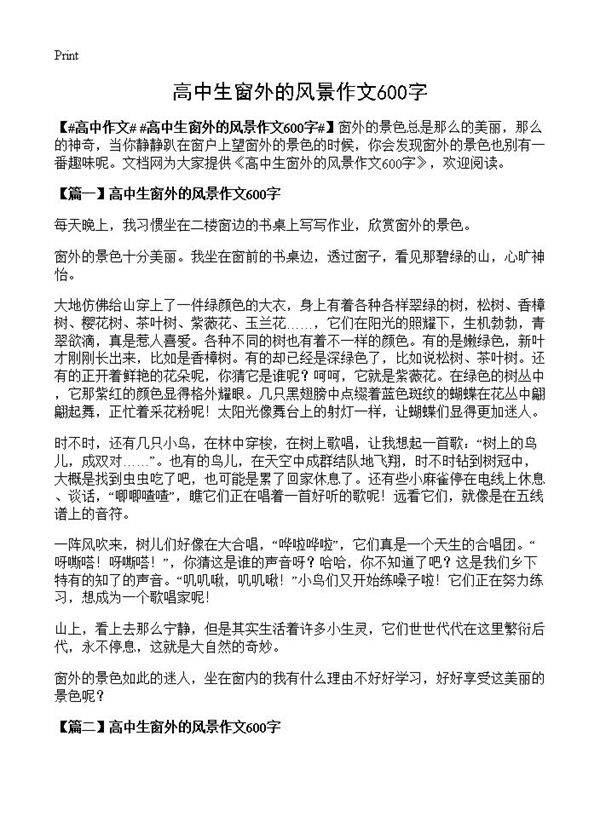 高中生窗外的风景作文600字