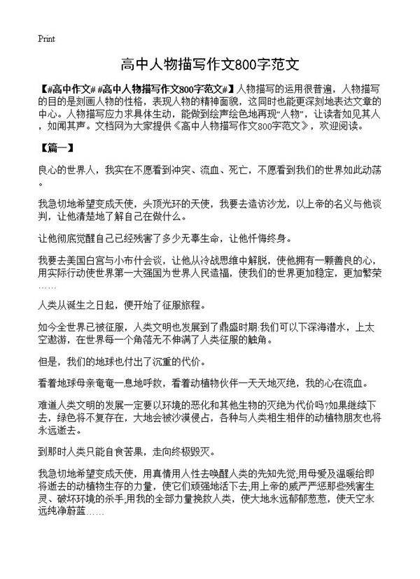 高中人物描写作文800字范文