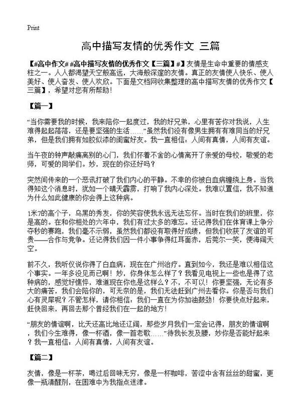 高中描写友情的优秀作文