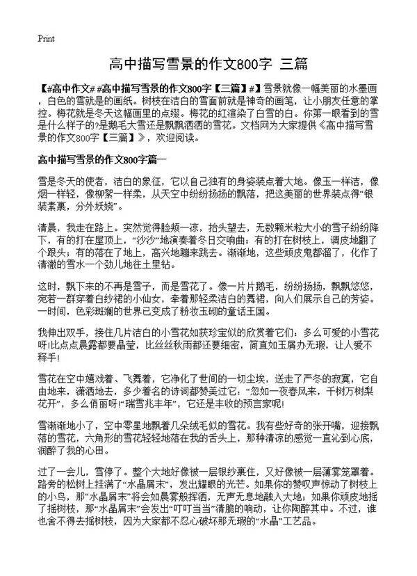 高中描写雪景的作文800字