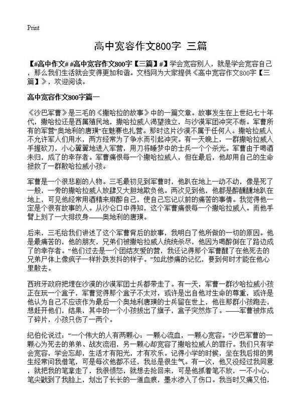 高中宽容作文800字