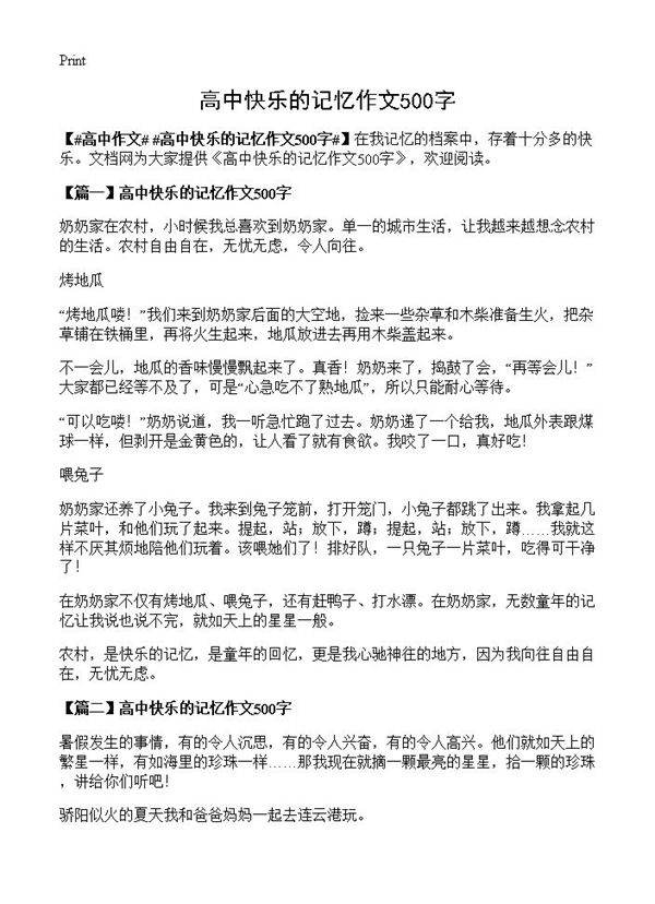 高中快乐的记忆作文500字
