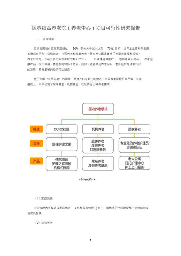 医养结合养老院项目可行性研究报告