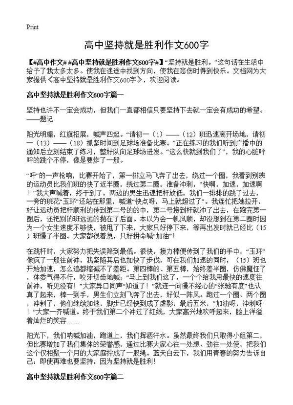 高中坚持就是胜利作文600字