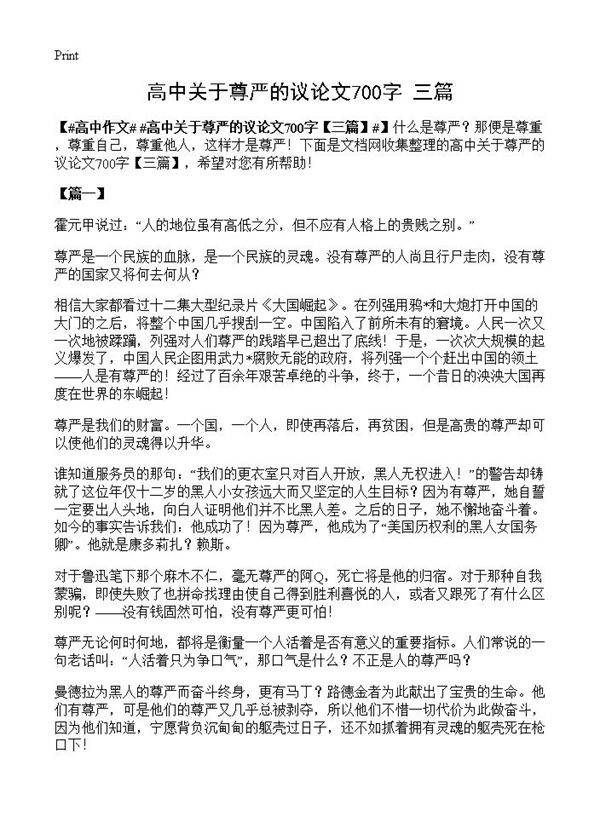 高中关于尊严的议论文700字