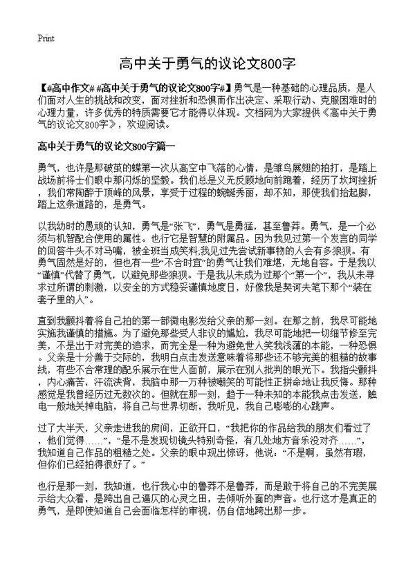 高中关于勇气的议论文800字
