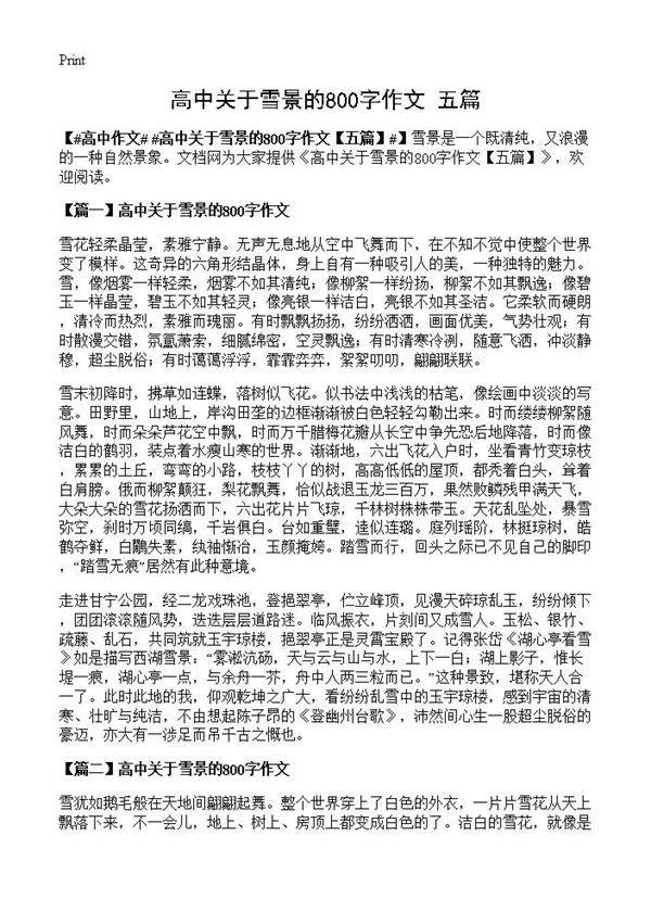 高中关于雪景的800字作文