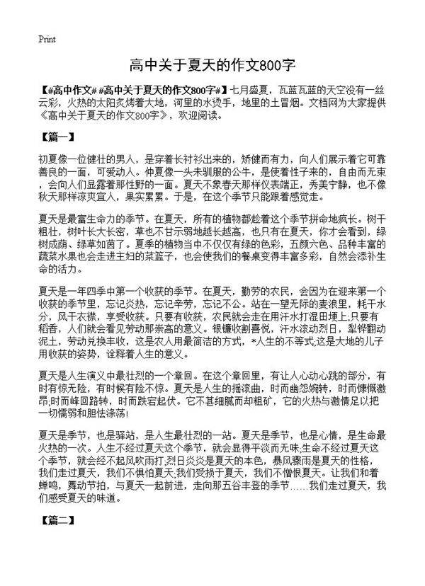 高中关于夏天的作文800字