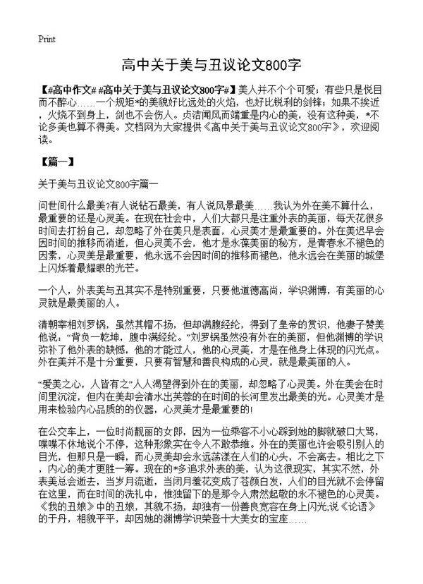 高中关于美与丑议论文800字