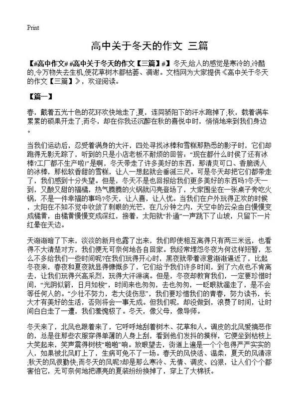 高中关于冬天的作文