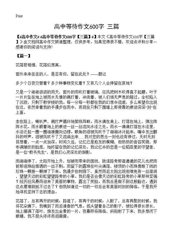 高中等待作文600字