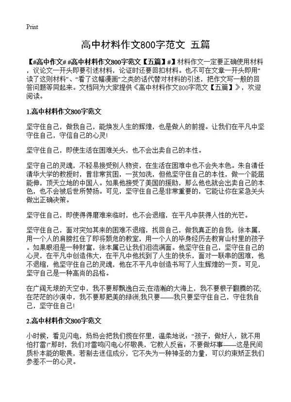 高中材料作文800字范文