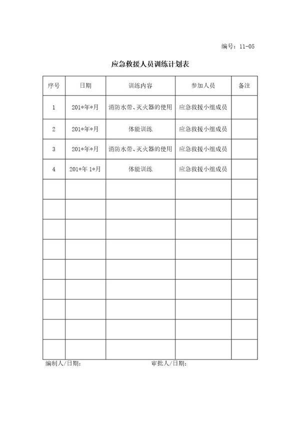 应急救援人员训练计划表