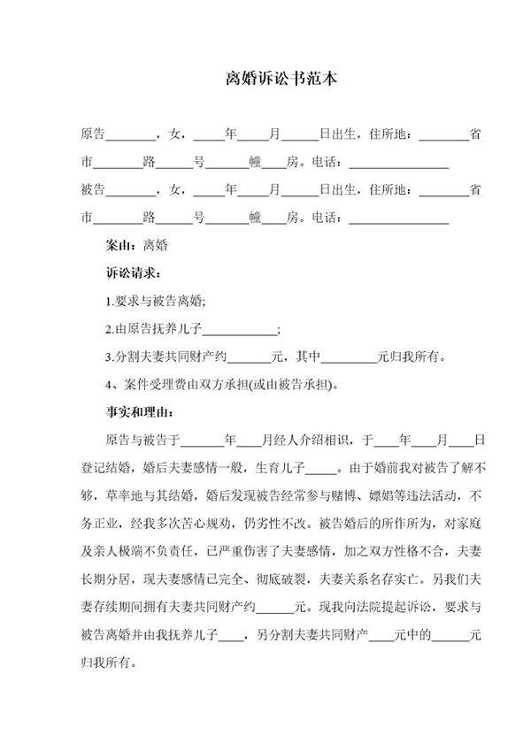 离婚起诉书及答辩范本3