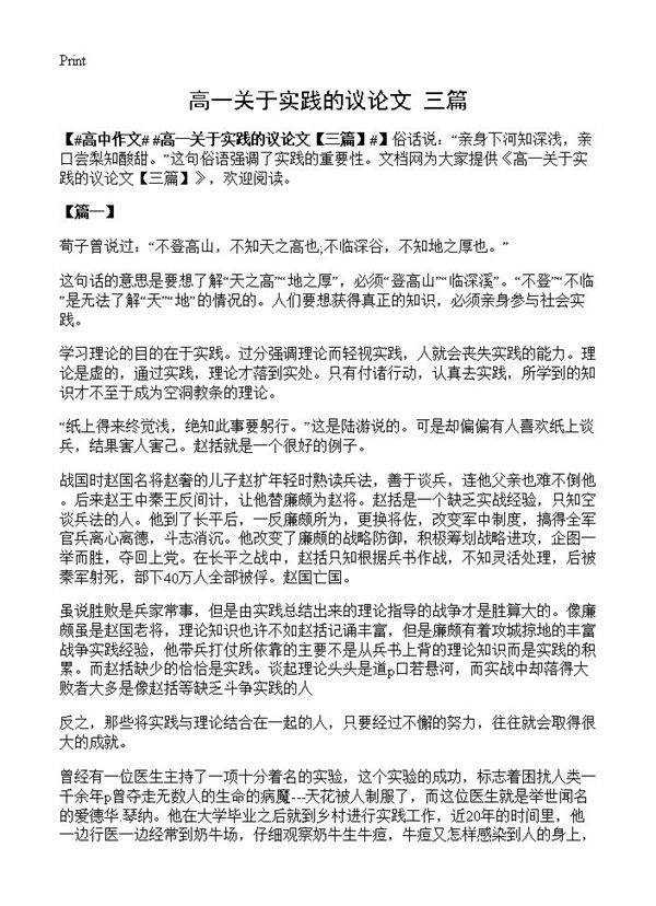 高一关于实践的议论文