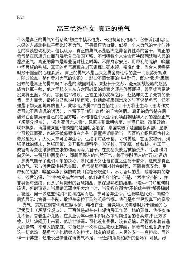 高三优秀作文 真正的勇气