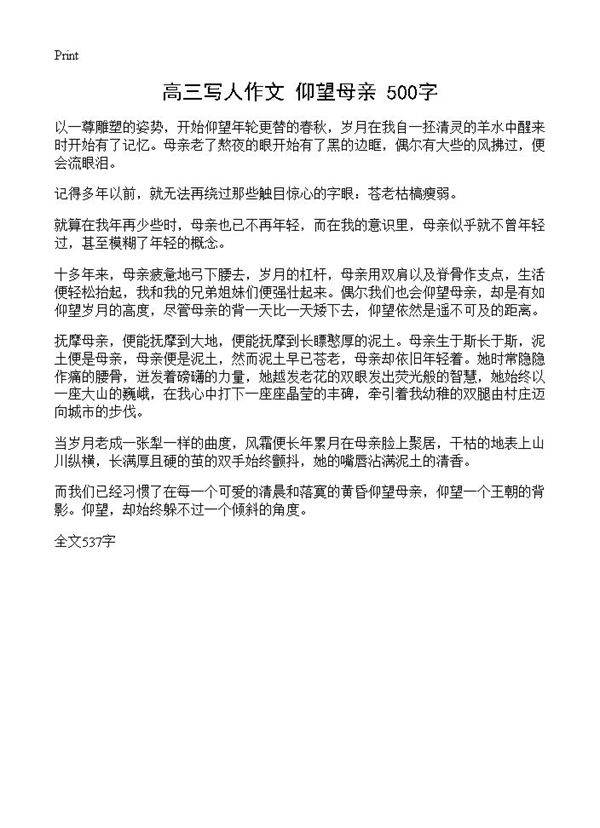 高三写人作文 仰望母亲 500字