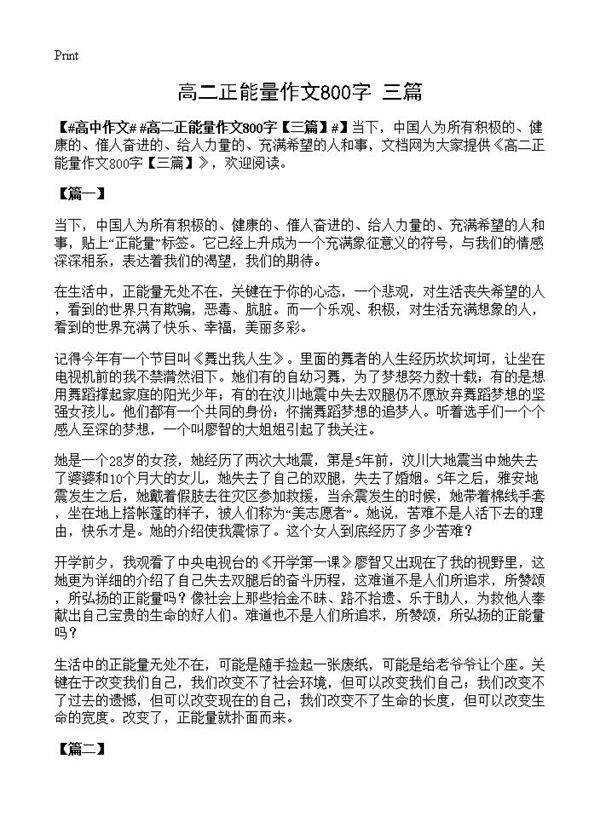 高二正能量作文800字