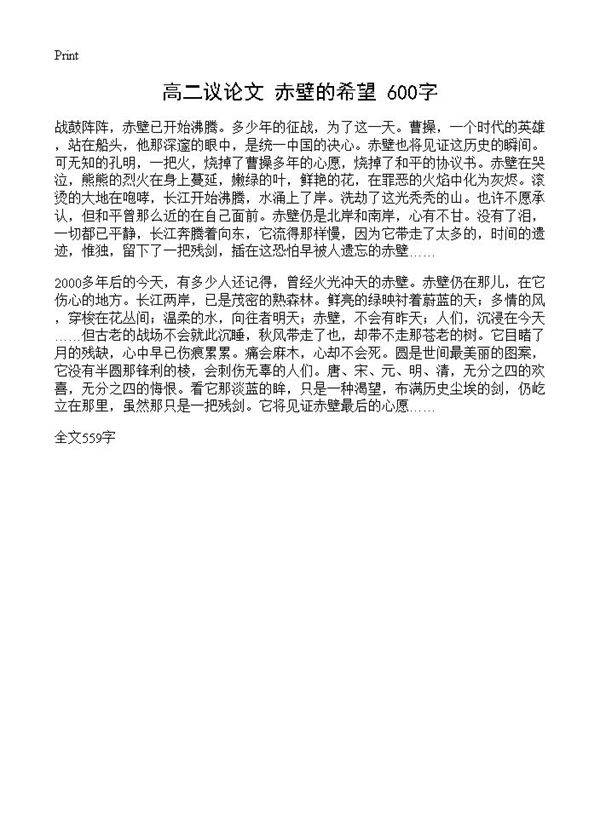 高二议论文 赤壁的希望 600字