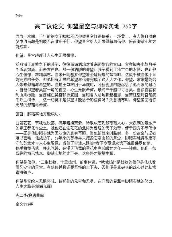 高二议论文 仰望星空与脚踏实地 750字