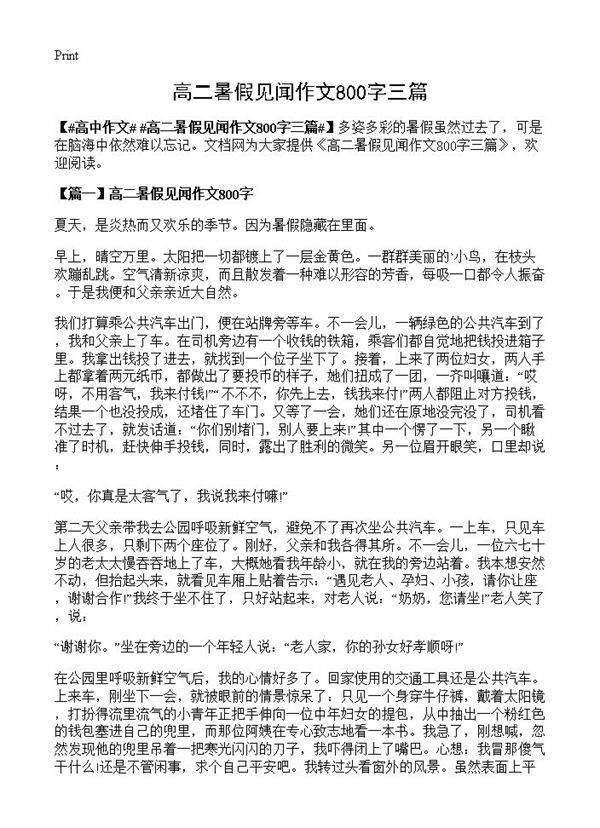高二暑假见闻作文800字三篇