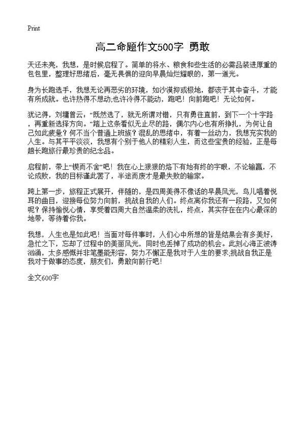 高二命题作文500字 勇敢