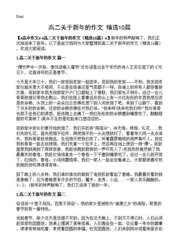 高二关于新年的作文10篇